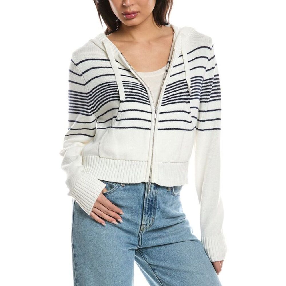 Wispr Womens  Beach Stripe Cropped Hoodie, Ivory